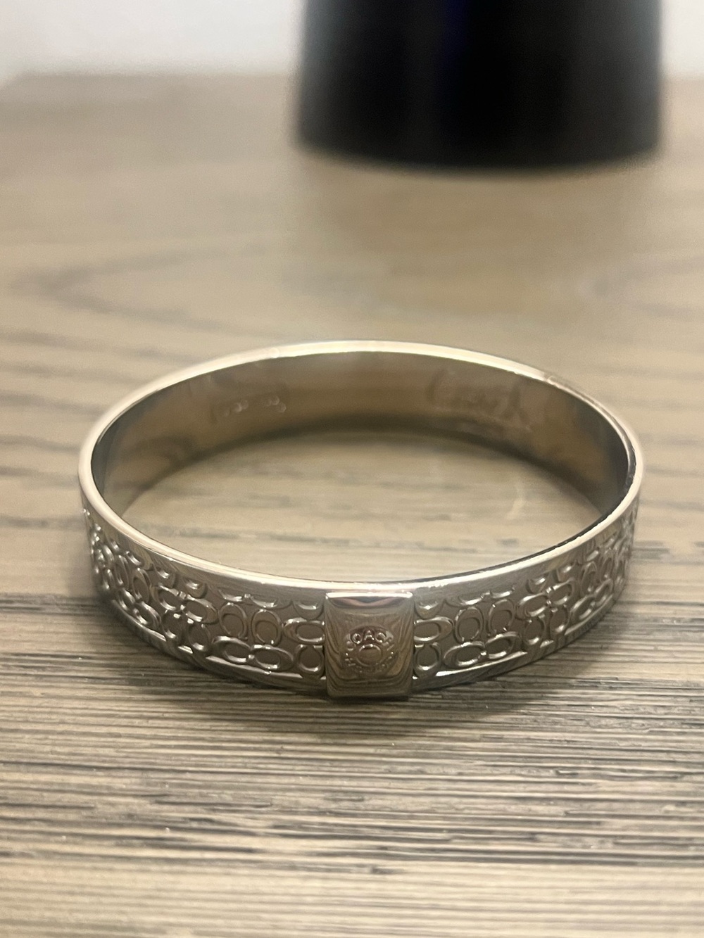 Silver-Tone Signature C Pattern Bangle Bracelet - Women Jewelry